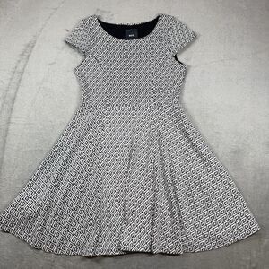 Maeve Anthropologie Dress Women M Fit & Flare Black White Geometric Cap Sleeve